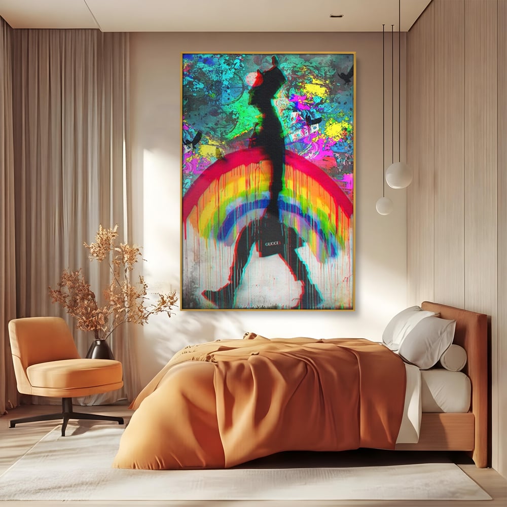 Leinwand Premium Canvas Wandbilder, LuxCanva® A1159, Gucci Regenbogen, Regenbogen, Graffiti, Marke, Timp, leuchtende Farben