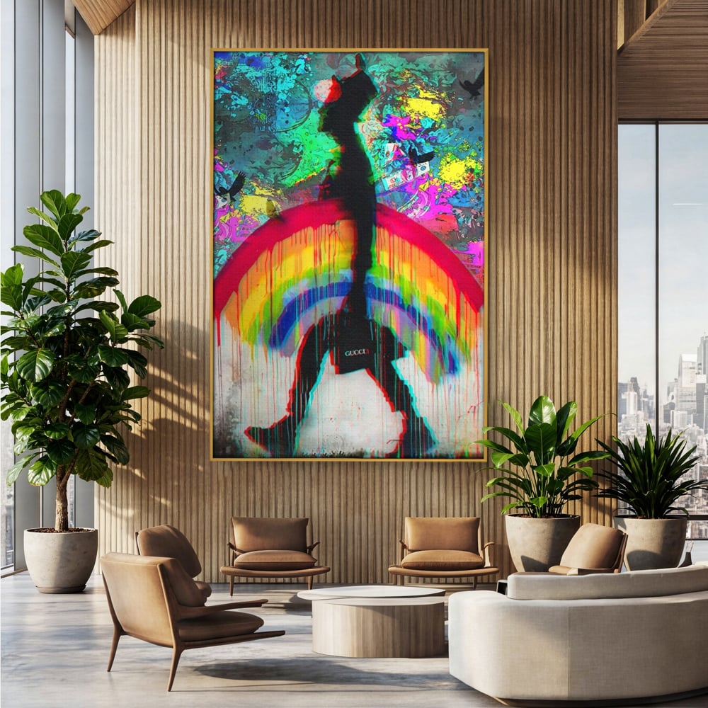 Leinwand Premium Canvas Wandbilder, LuxCanva® A1159, Gucci Regenbogen, Regenbogen, Graffiti, Marke, Timp, leuchtende Farben