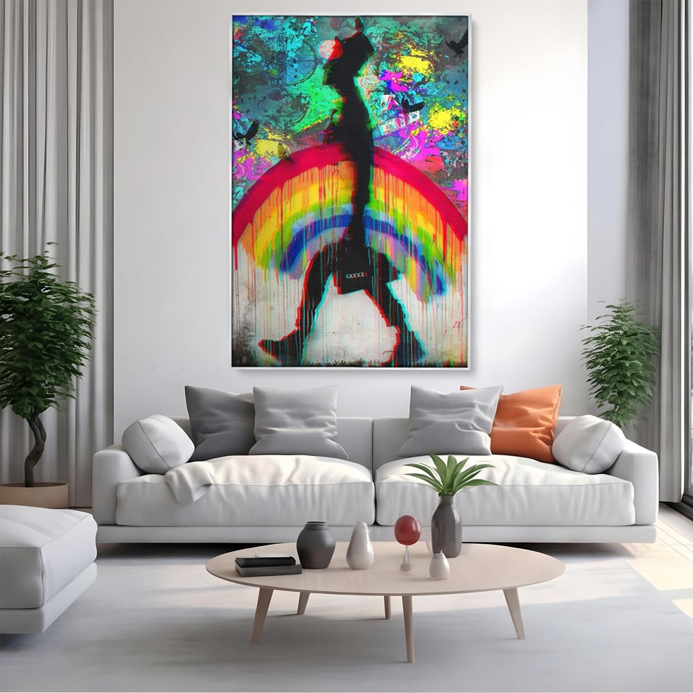 Leinwand Premium Canvas Wandbilder, LuxCanva® A1159, Gucci Regenbogen, Regenbogen, Graffiti, Marke, Timp, leuchtende Farben