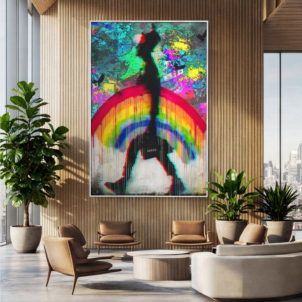 Leinwand Premium Canvas Wandbilder, LuxCanva® A1159, Gucci Regenbogen, Regenbogen, Graffiti, Marke, Timp, leuchtende Farben