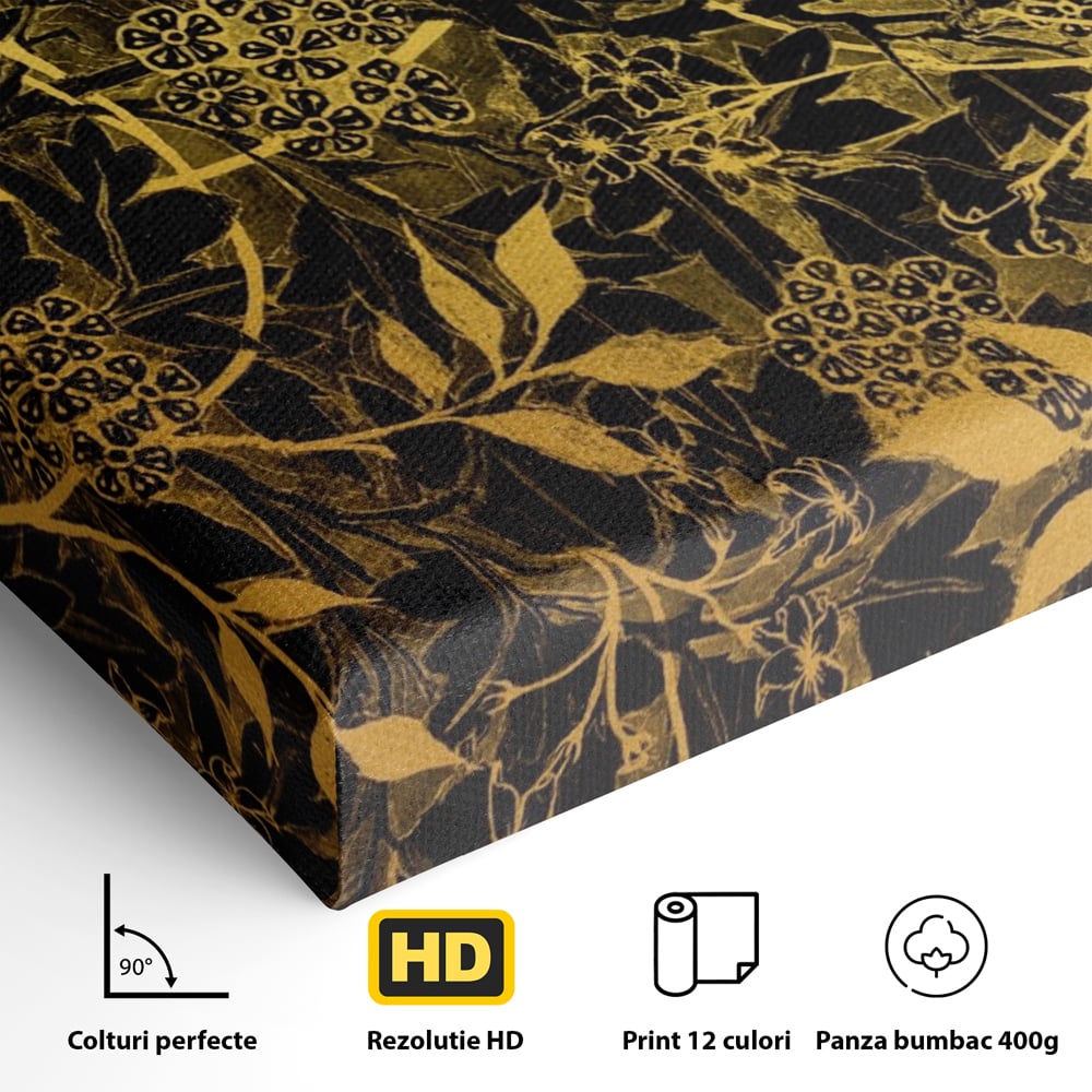 Tablou Canvas Premium LuxCanva® A1162, Flower Branch , Decorativ, Flori, Gold, Culori Vibrante