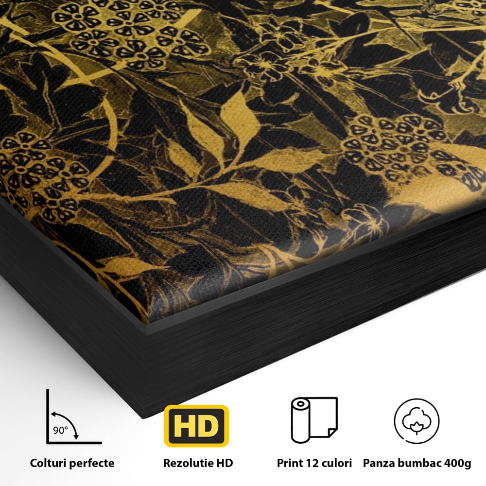 Tablou Canvas Premium LuxCanva® A1162, Flower Branch , Decorativ, Flori, Gold, Culori Vibrante
