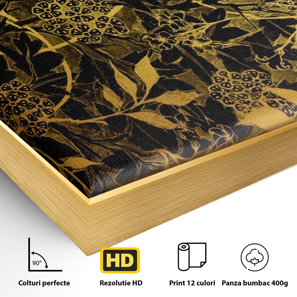 Tablou Canvas Premium LuxCanva® A1162, Flower Branch , Decorativ, Flori, Gold, Culori Vibrante