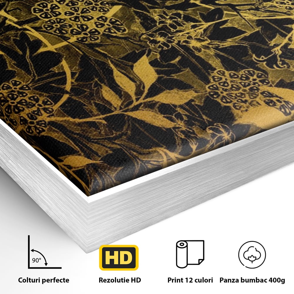 Tablou Canvas Premium LuxCanva® A1162, Flower Branch , Decorativ, Flori, Gold, Culori Vibrante