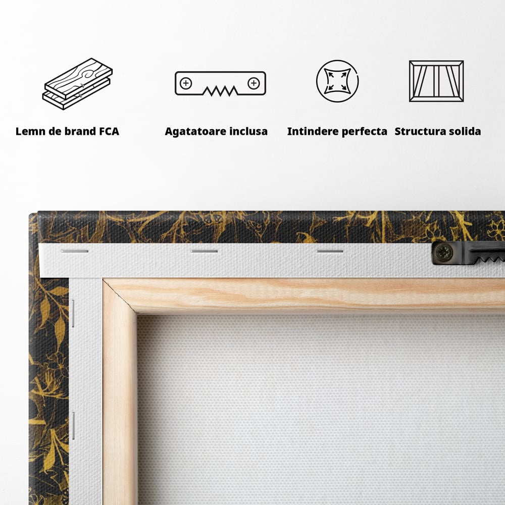 Tablou Canvas Premium LuxCanva® A1162, Flower Branch , Decorativ, Flori, Gold, Culori Vibrante