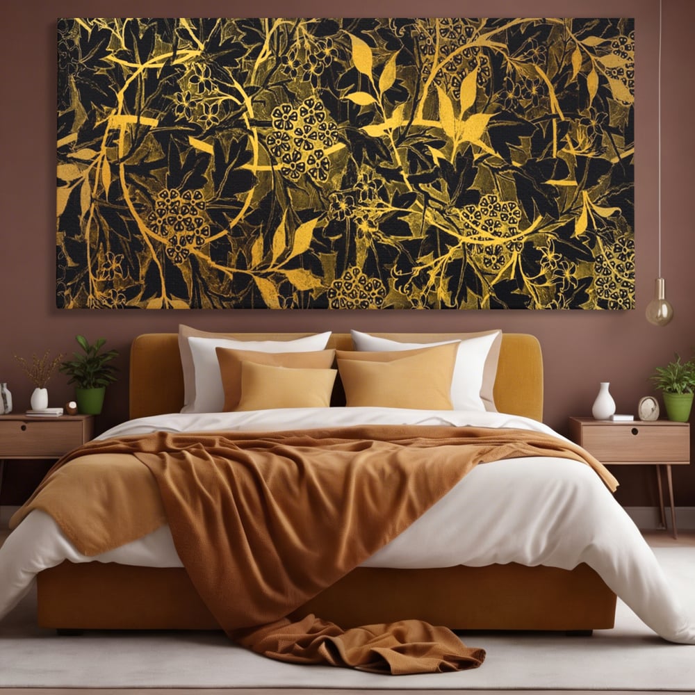 Tablou Canvas Premium LuxCanva® A1162, Flower Branch , Decorativ, Flori, Gold, Culori Vibrante