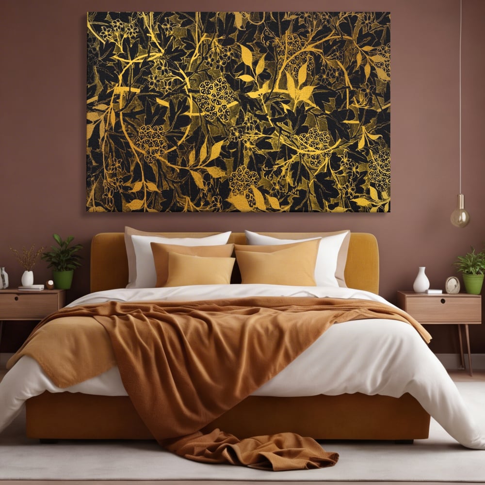 Tablou Canvas Premium LuxCanva® A1162, Flower Branch , Decorativ, Flori, Gold, Culori Vibrante
