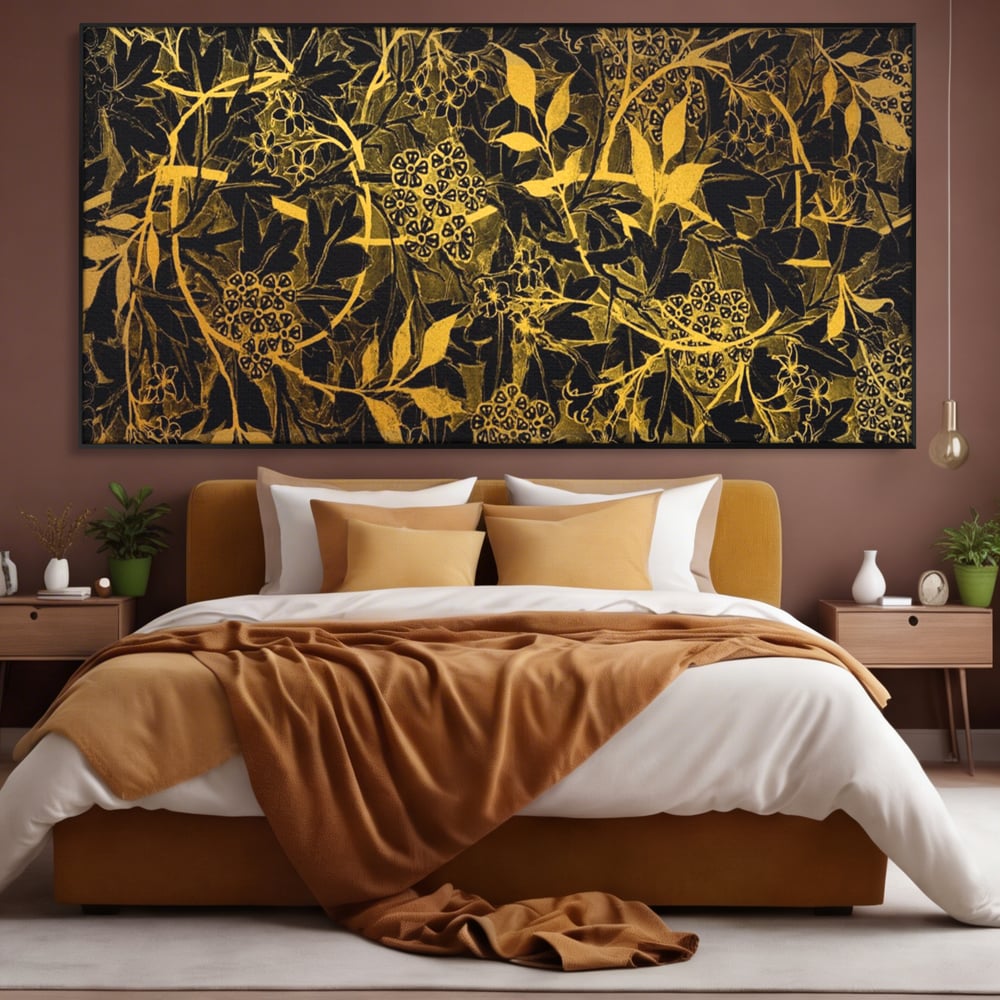 Tablou Canvas Premium LuxCanva® A1162, Flower Branch , Decorativ, Flori, Gold, Culori Vibrante