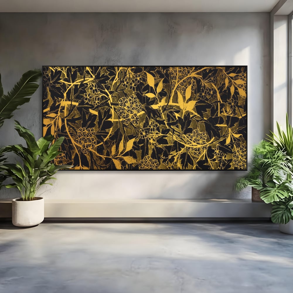 Tablou Canvas Premium LuxCanva® A1162, Flower Branch , Decorativ, Flori, Gold, Culori Vibrante