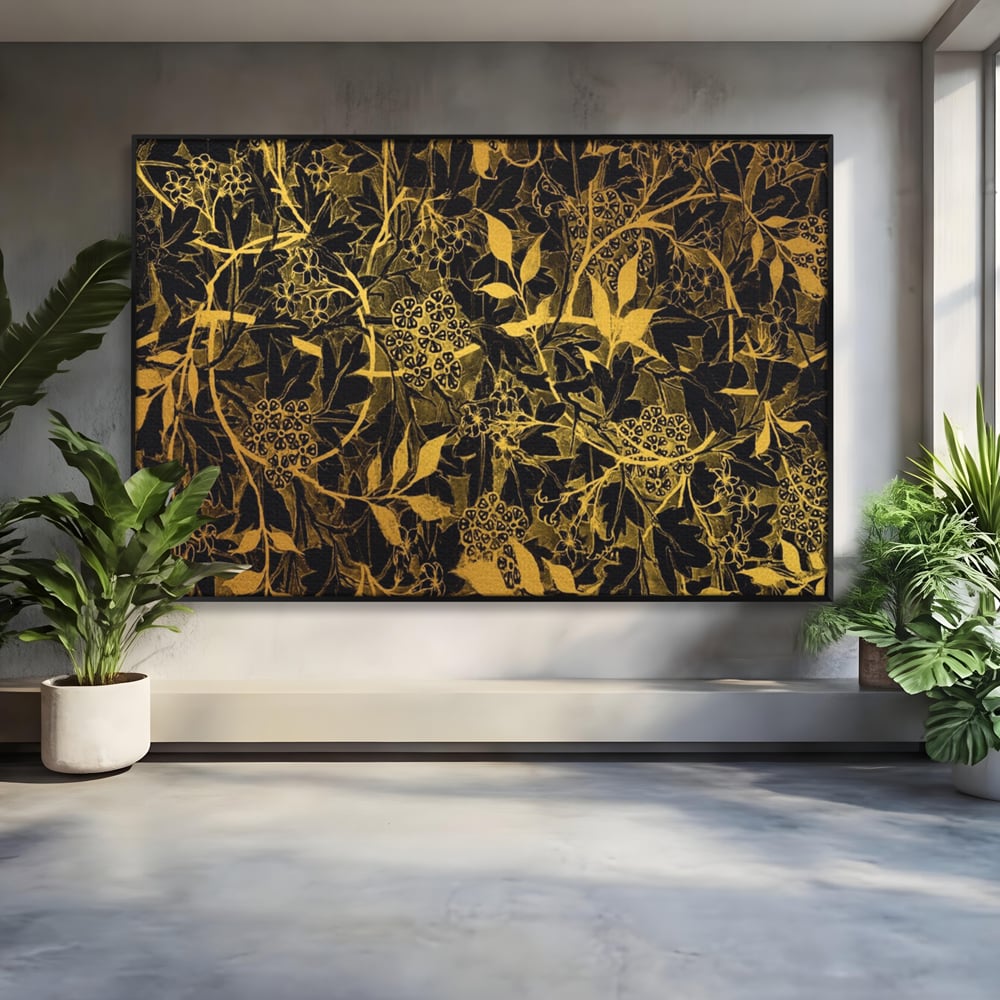 Tablou Canvas Premium LuxCanva® A1162, Flower Branch , Decorativ, Flori, Gold, Culori Vibrante