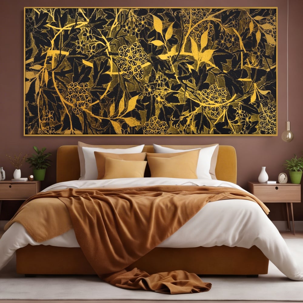 Tablou Canvas Premium LuxCanva® A1162, Flower Branch , Decorativ, Flori, Gold, Culori Vibrante