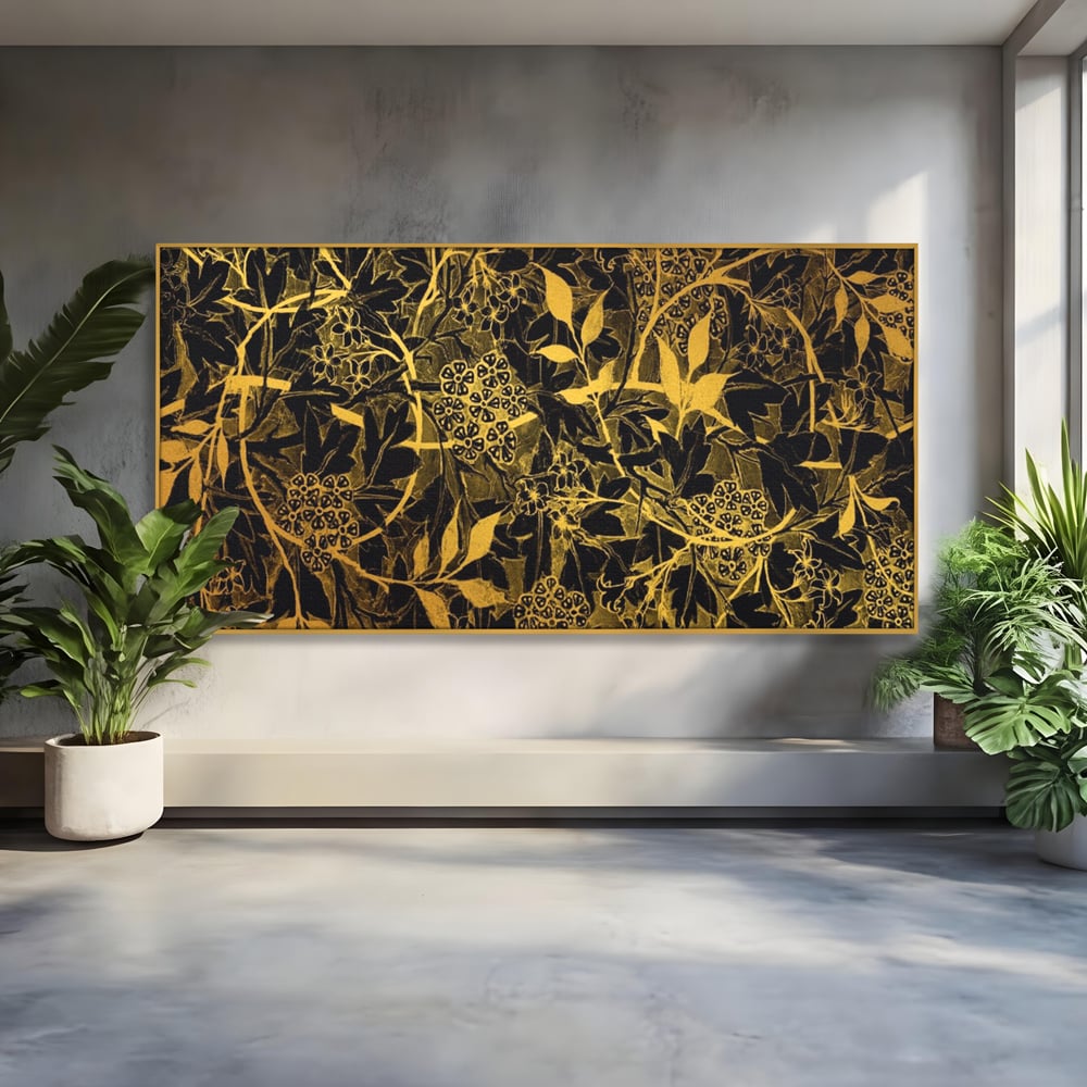 Tablou Canvas Premium LuxCanva® A1162, Flower Branch , Decorativ, Flori, Gold, Culori Vibrante