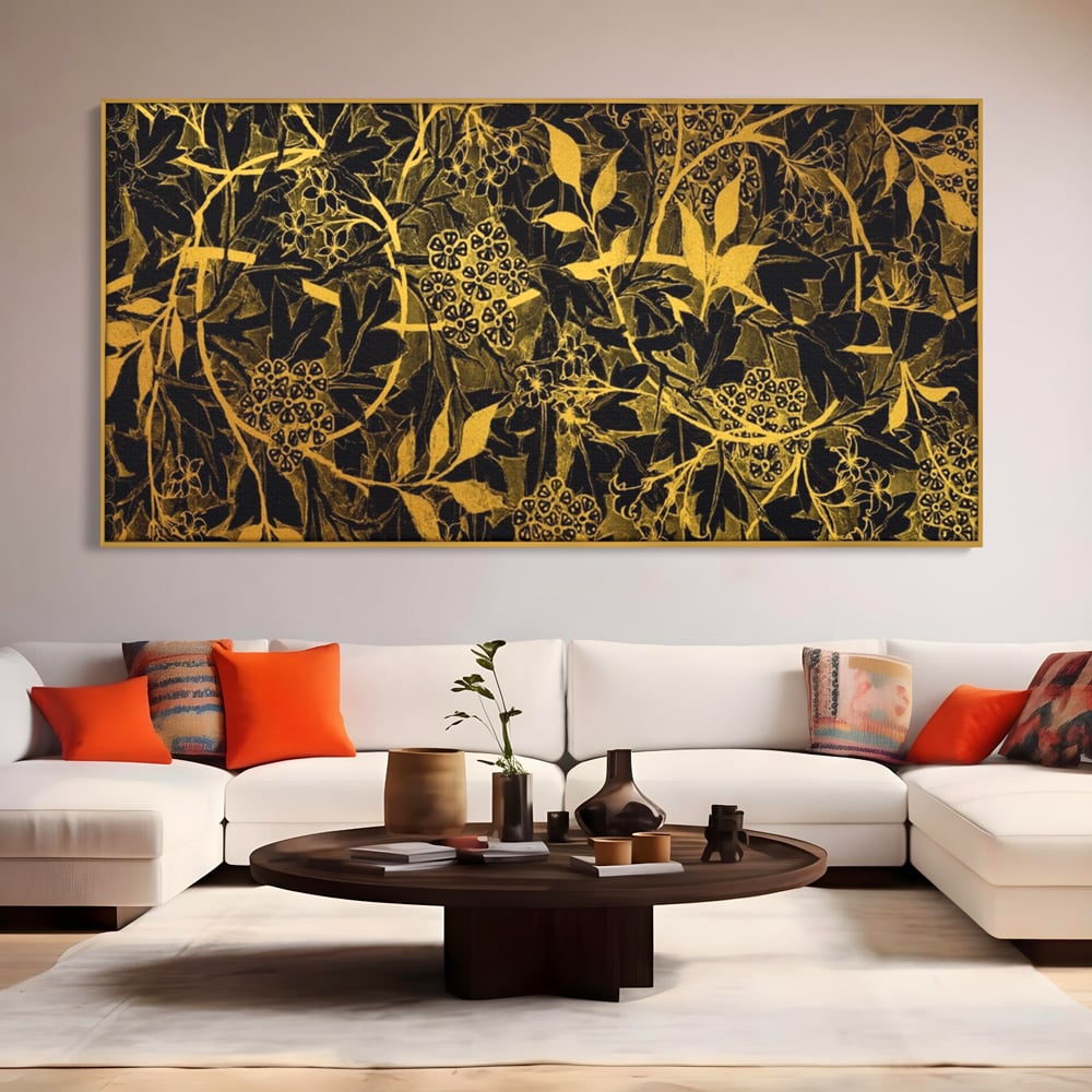 Tablou Canvas Premium LuxCanva® A1162, Flower Branch , Decorativ, Flori, Gold, Culori Vibrante