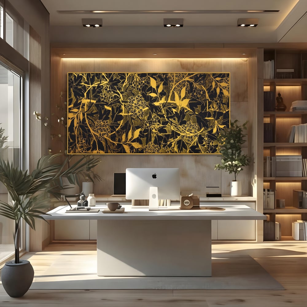 Tablou Canvas Premium LuxCanva® A1162, Flower Branch , Decorativ, Flori, Gold, Culori Vibrante