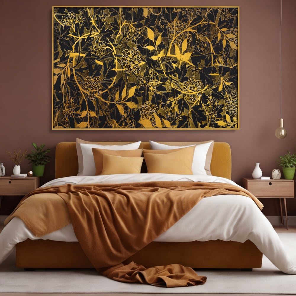 Tablou Canvas Premium LuxCanva® A1162, Flower Branch , Decorativ, Flori, Gold, Culori Vibrante