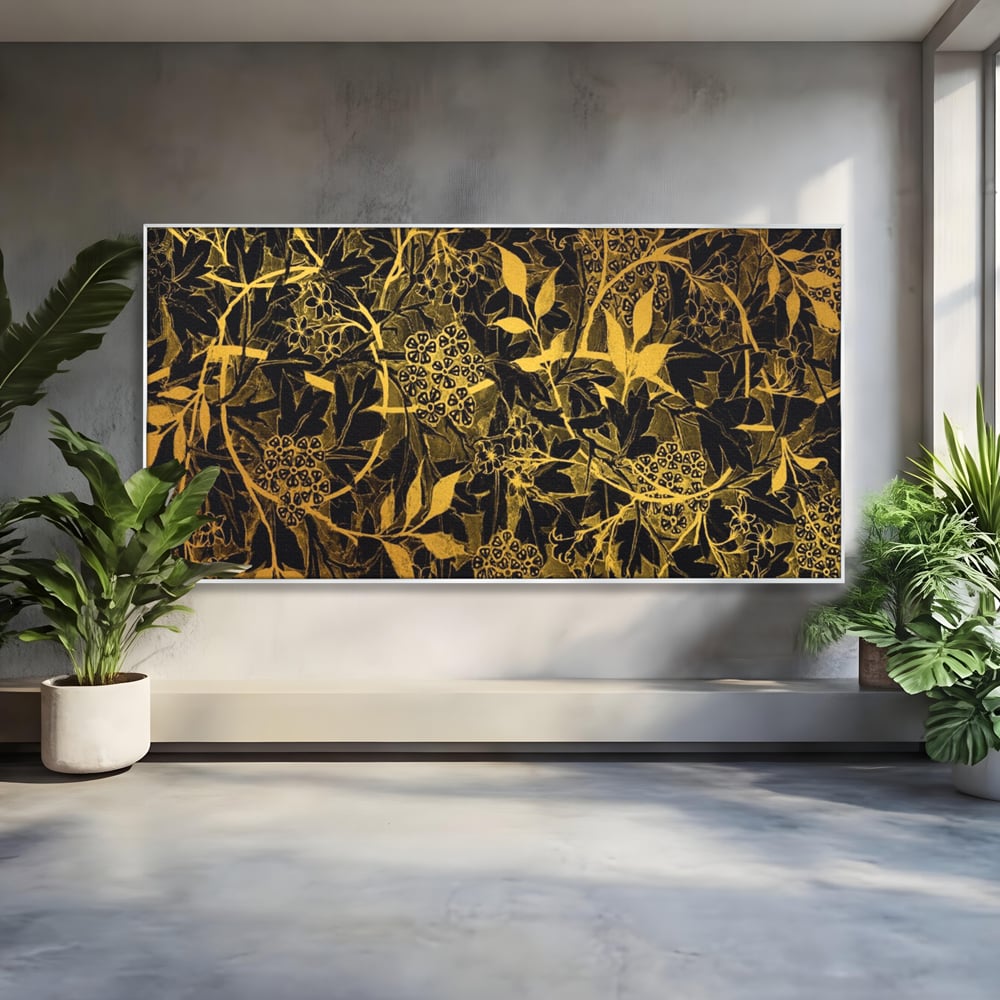 Tablou Canvas Premium LuxCanva® A1162, Flower Branch , Decorativ, Flori, Gold, Culori Vibrante