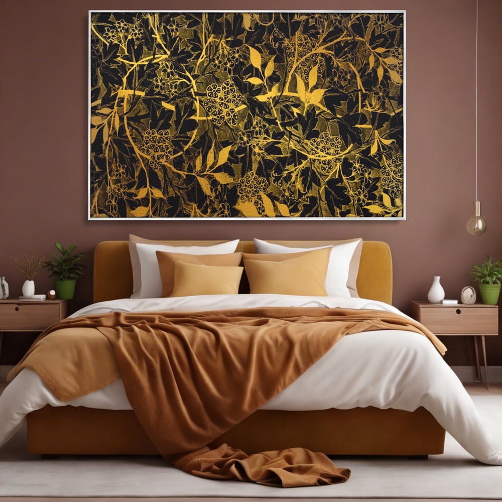 Tablou Canvas Premium LuxCanva® A1162, Flower Branch , Decorativ, Flori, Gold, Culori Vibrante