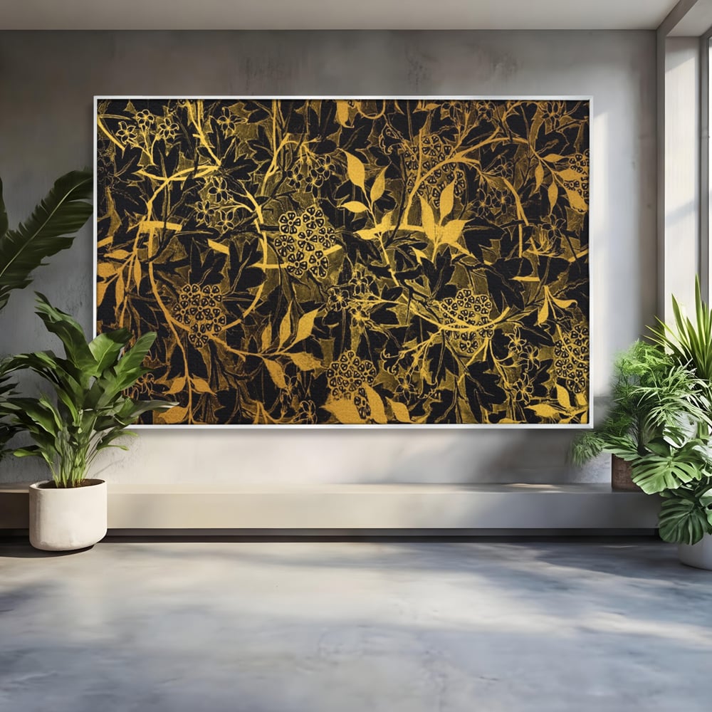 Tablou Canvas Premium LuxCanva® A1162, Flower Branch , Decorativ, Flori, Gold, Culori Vibrante