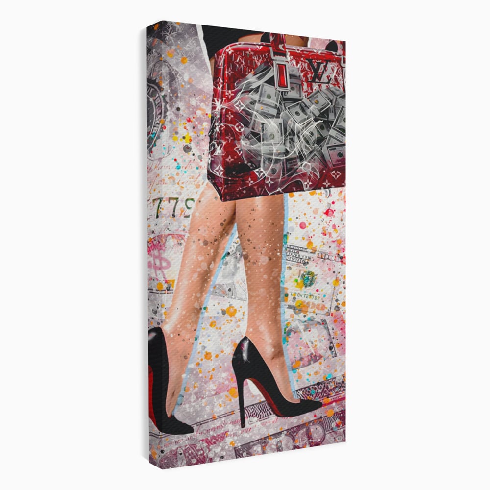 Tablou Canvas Premium LuxCanva® A1163, The Lady And Bag , Decorativ, Femeie, Pantofi, Luxury Brands, Culori Vibrante