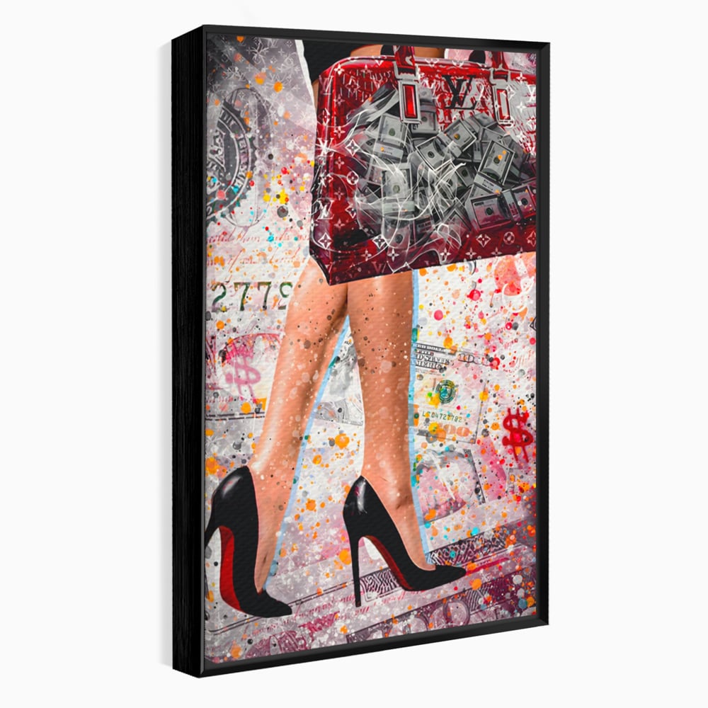 Tablou Canvas Premium LuxCanva® A1163, The Lady And Bag , Decorativ, Femeie, Pantofi, Luxury Brands, Culori Vibrante