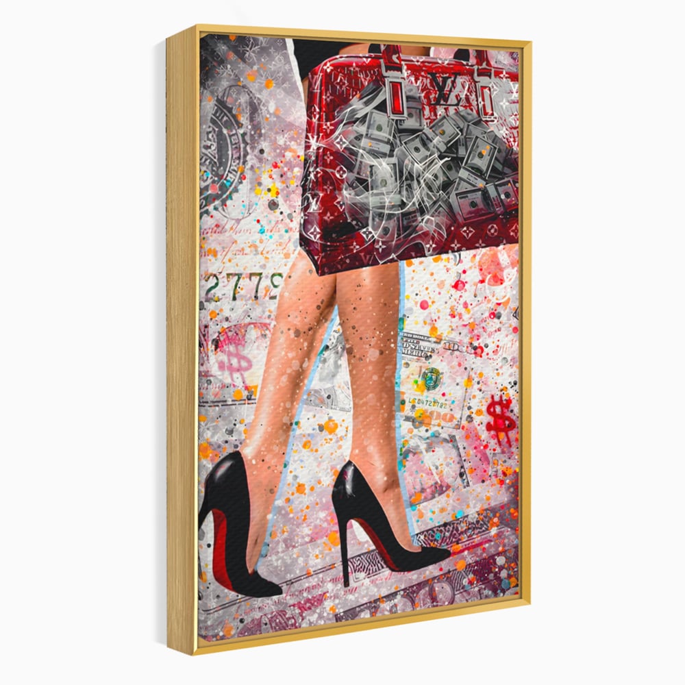 Tablou Canvas Premium LuxCanva® A1163, The Lady And Bag , Decorativ, Femeie, Pantofi, Luxury Brands, Culori Vibrante