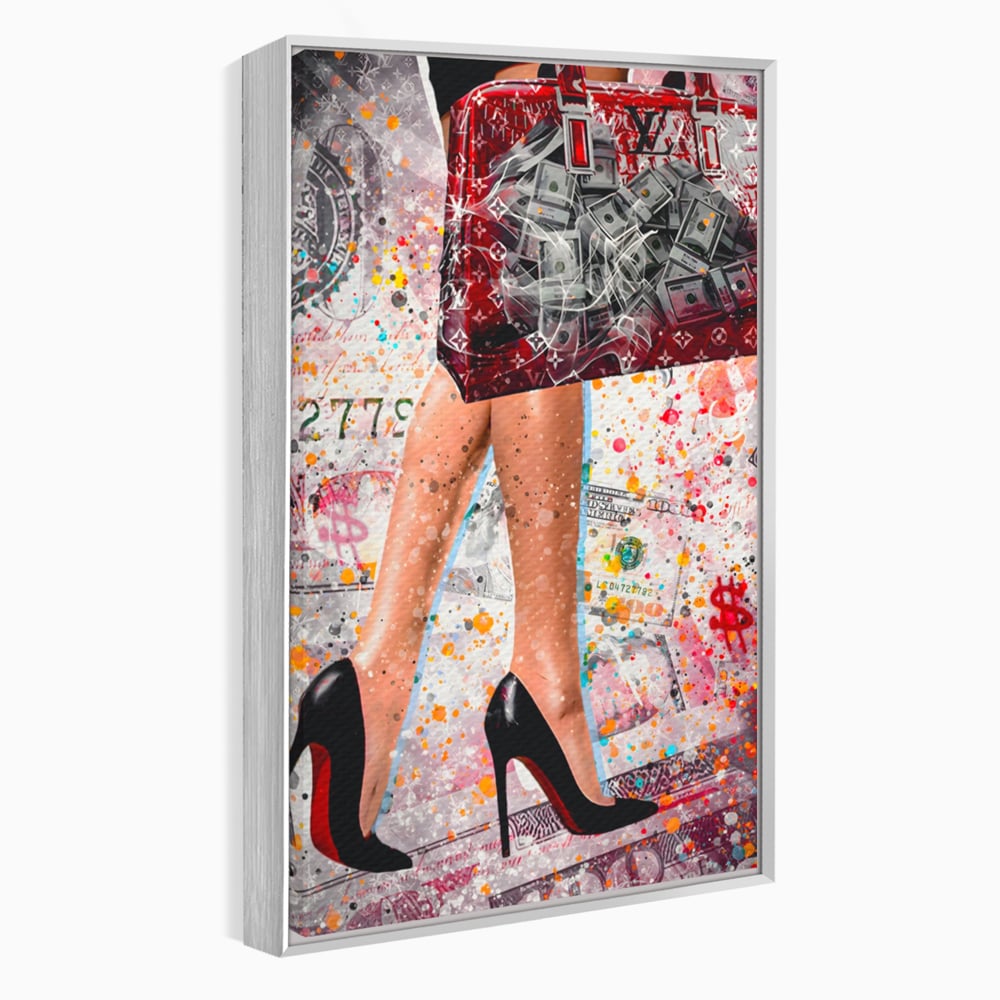 Tablou Canvas Premium LuxCanva® A1163, The Lady And Bag , Decorativ, Femeie, Pantofi, Luxury Brands, Culori Vibrante