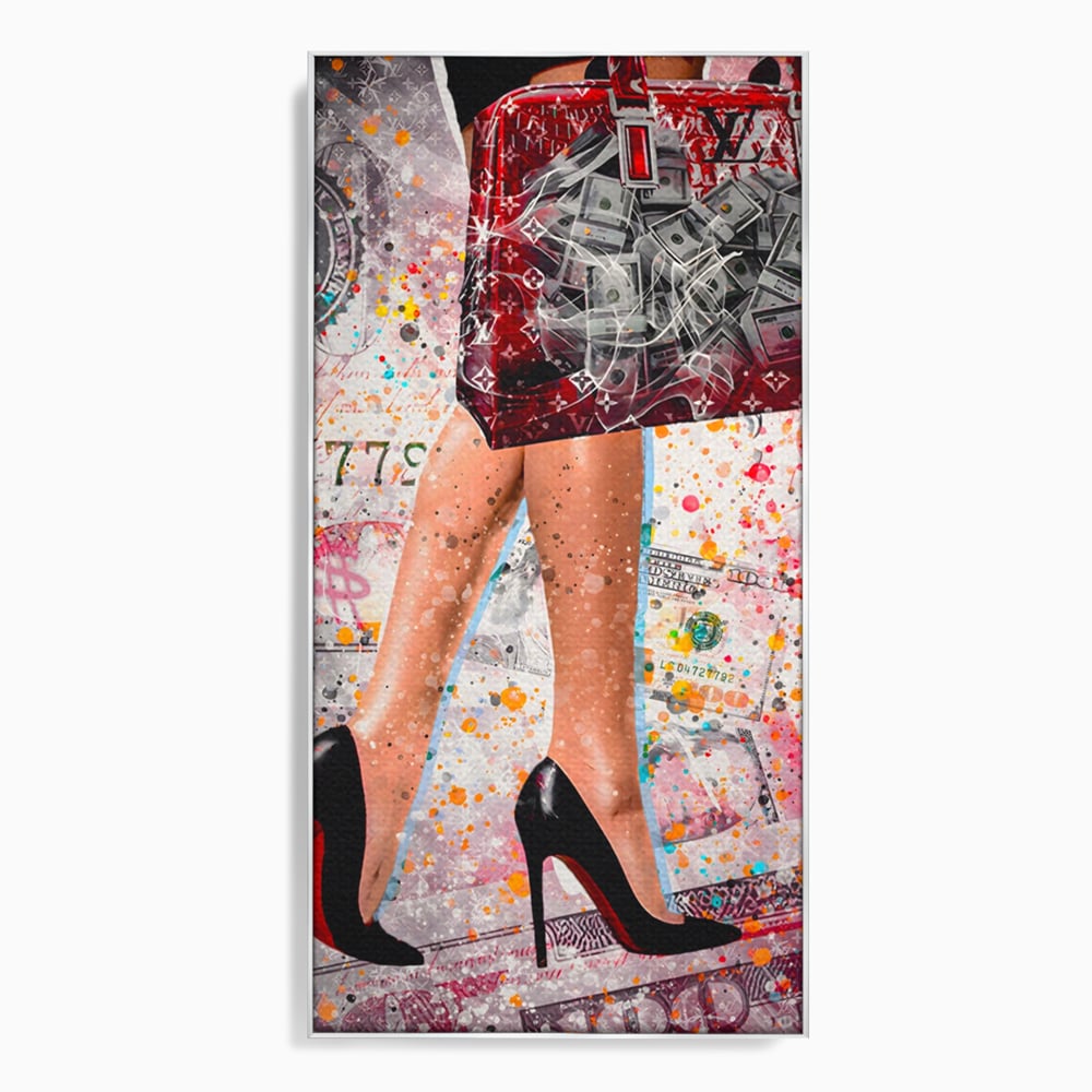 Tablou Canvas Premium LuxCanva® A1163, The Lady And Bag , Decorativ, Femeie, Pantofi, Luxury Brands, Culori Vibrante
