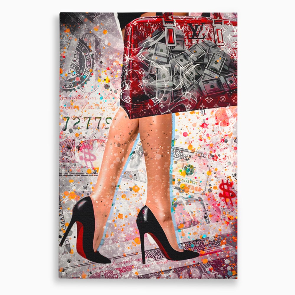 Tablou Canvas Premium LuxCanva® A1163, The Lady And Bag , Decorativ, Femeie, Pantofi, Luxury Brands, Culori Vibrante