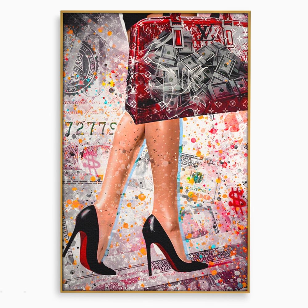 Tablou Canvas Premium LuxCanva® A1163, The Lady And Bag , Decorativ, Femeie, Pantofi, Luxury Brands, Culori Vibrante