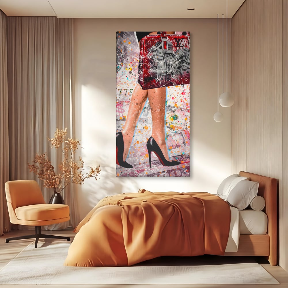 Tablou Canvas Premium LuxCanva® A1163, The Lady And Bag , Decorativ, Femeie, Pantofi, Luxury Brands, Culori Vibrante