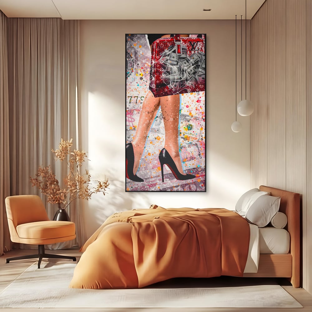 Tablou Canvas Premium LuxCanva® A1163, The Lady And Bag , Decorativ, Femeie, Pantofi, Luxury Brands, Culori Vibrante