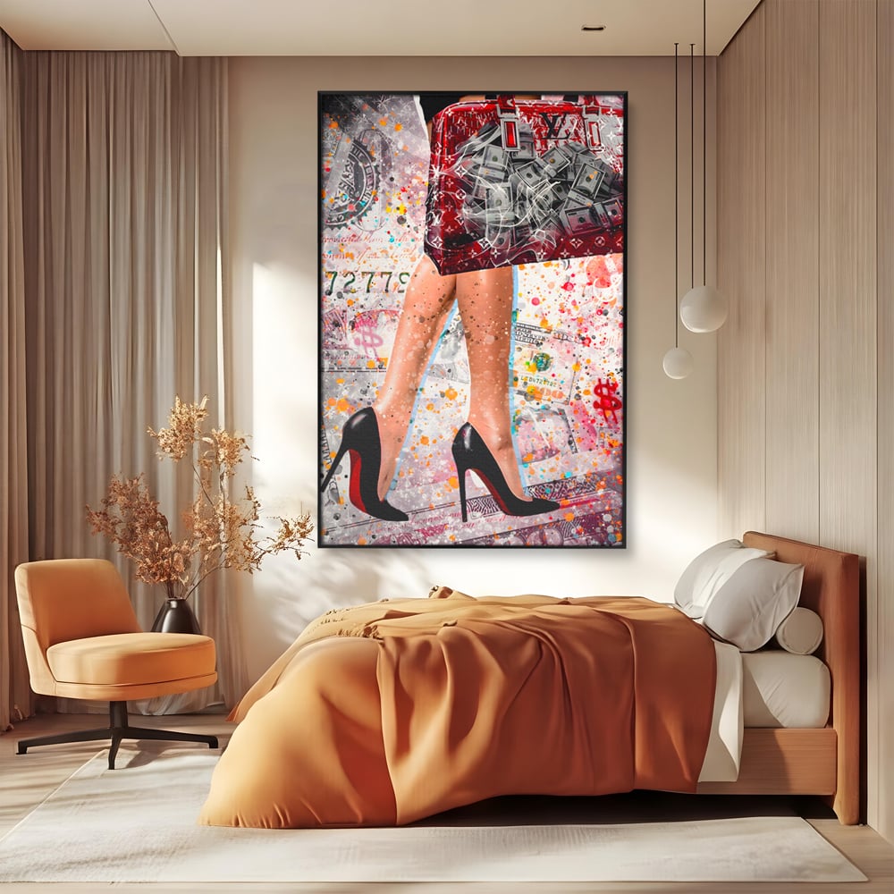 Tablou Canvas Premium LuxCanva® A1163, The Lady And Bag , Decorativ, Femeie, Pantofi, Luxury Brands, Culori Vibrante