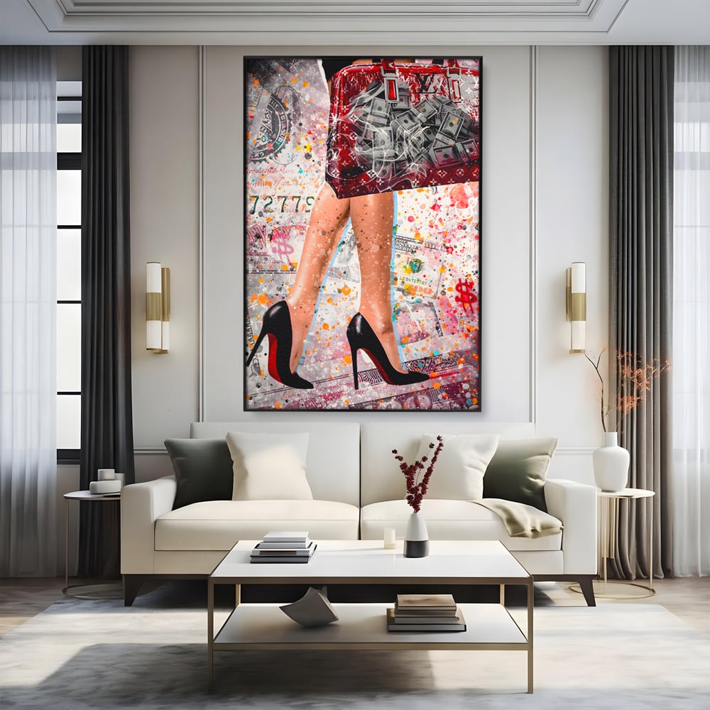 Tablou Canvas Premium LuxCanva® A1163, The Lady And Bag , Decorativ, Femeie, Pantofi, Luxury Brands, Culori Vibrante