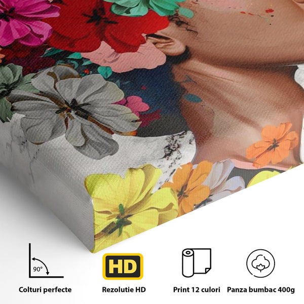 Tablou Canvas Premium LuxCanva® A1165, Fata Cu Flori ,  Decorativ, Colorat, Cantareata, Culori Vibrante