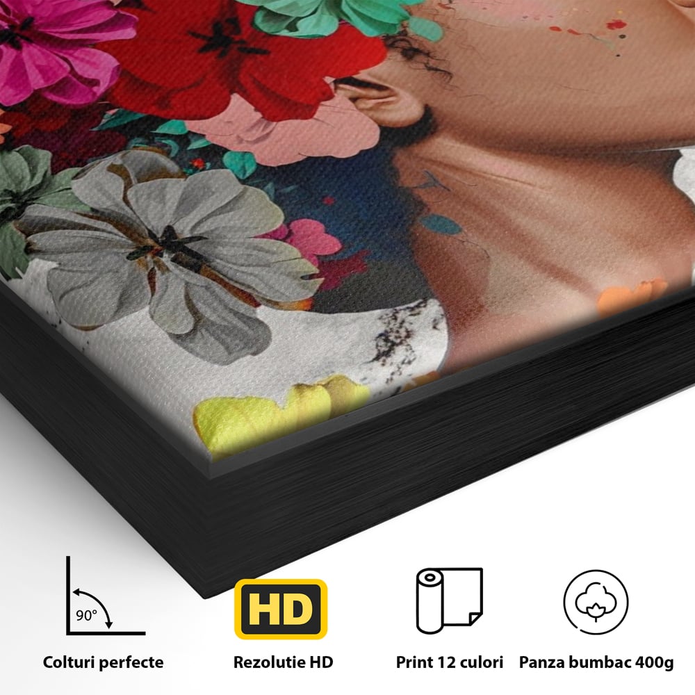 Tablou Canvas Premium LuxCanva® A1165, Fata Cu Flori ,  Decorativ, Colorat, Cantareata, Culori Vibrante