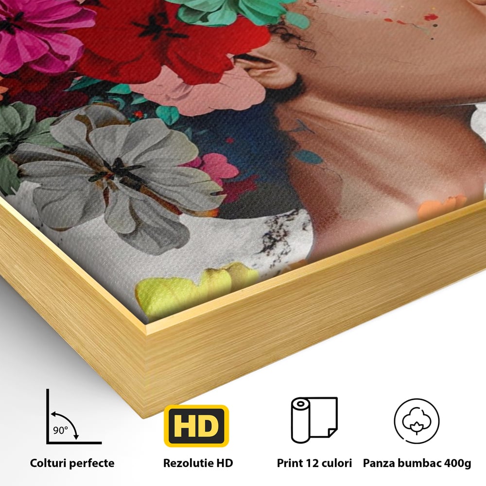 Tablou Canvas Premium LuxCanva® A1165, Fata Cu Flori ,  Decorativ, Colorat, Cantareata, Culori Vibrante