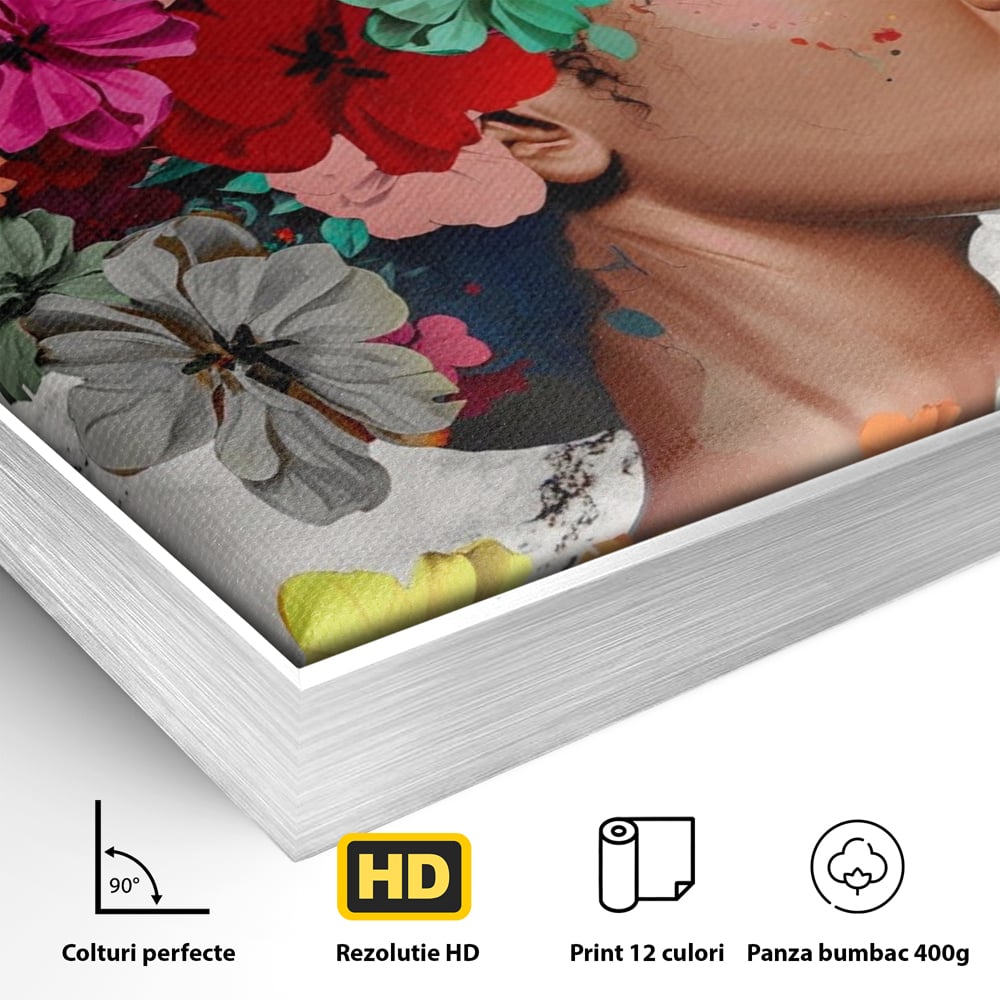 Tablou Canvas Premium LuxCanva® A1165, Fata Cu Flori ,  Decorativ, Colorat, Cantareata, Culori Vibrante