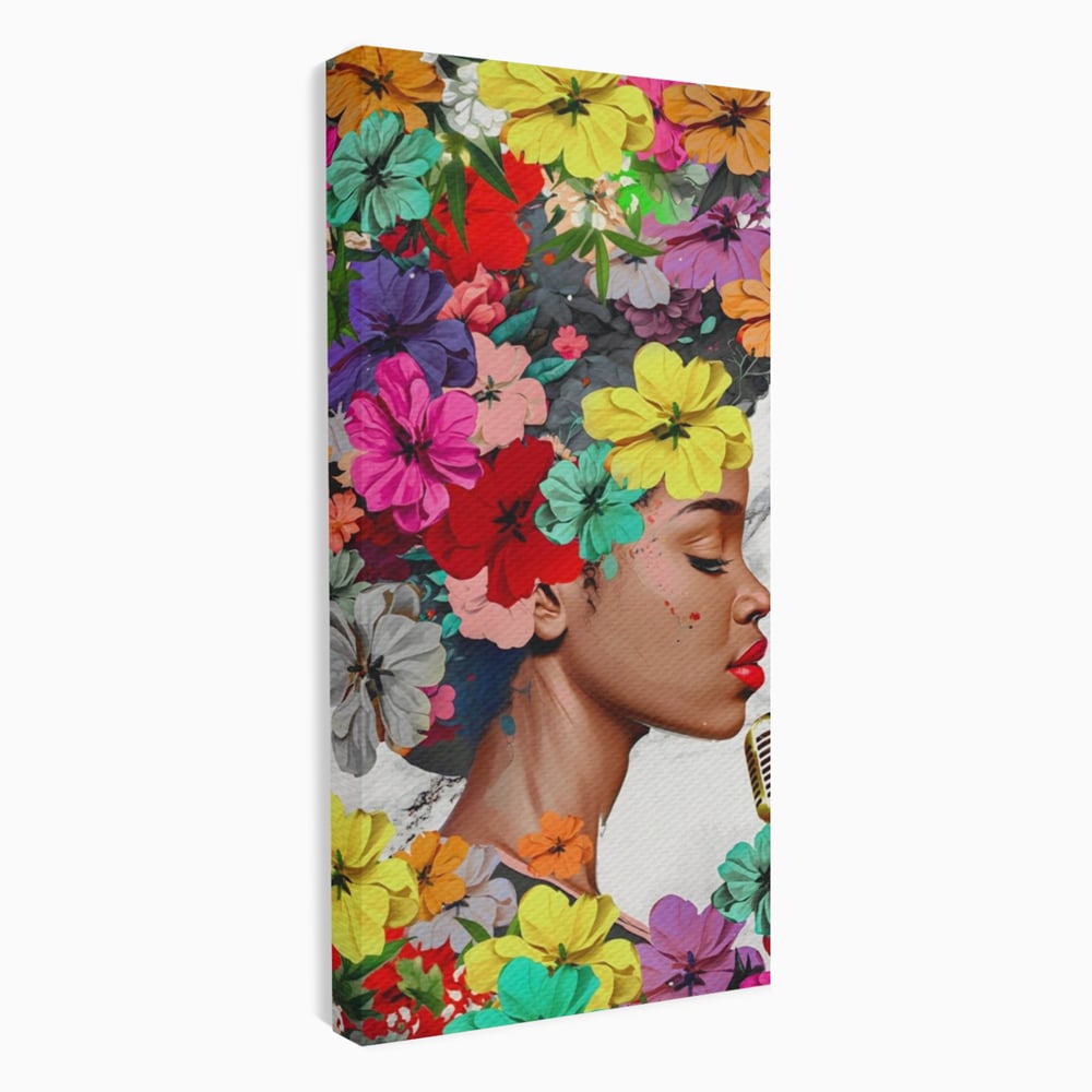 Tablou Canvas Premium LuxCanva® A1165, Fata Cu Flori ,  Decorativ, Colorat, Cantareata, Culori Vibrante