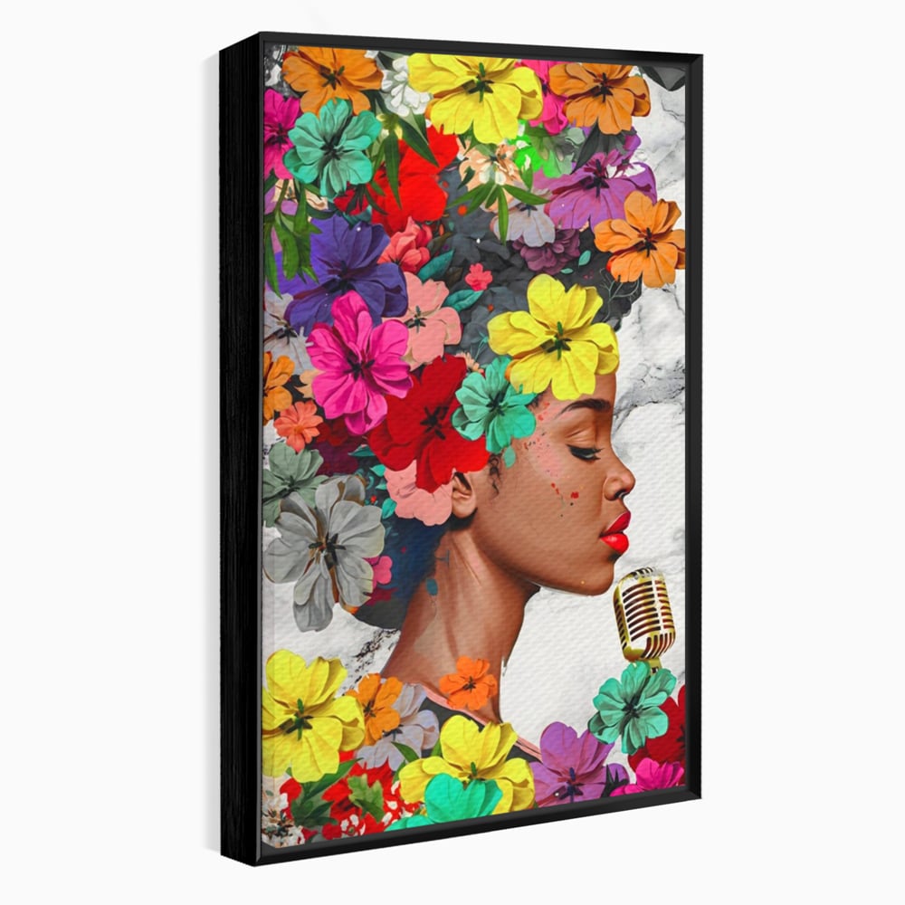 Tablou Canvas Premium LuxCanva® A1165, Fata Cu Flori ,  Decorativ, Colorat, Cantareata, Culori Vibrante