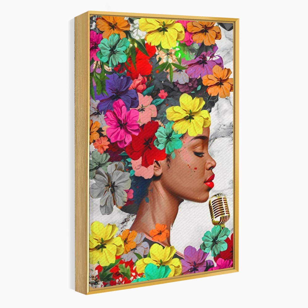 Tablou Canvas Premium LuxCanva® A1165, Fata Cu Flori ,  Decorativ, Colorat, Cantareata, Culori Vibrante