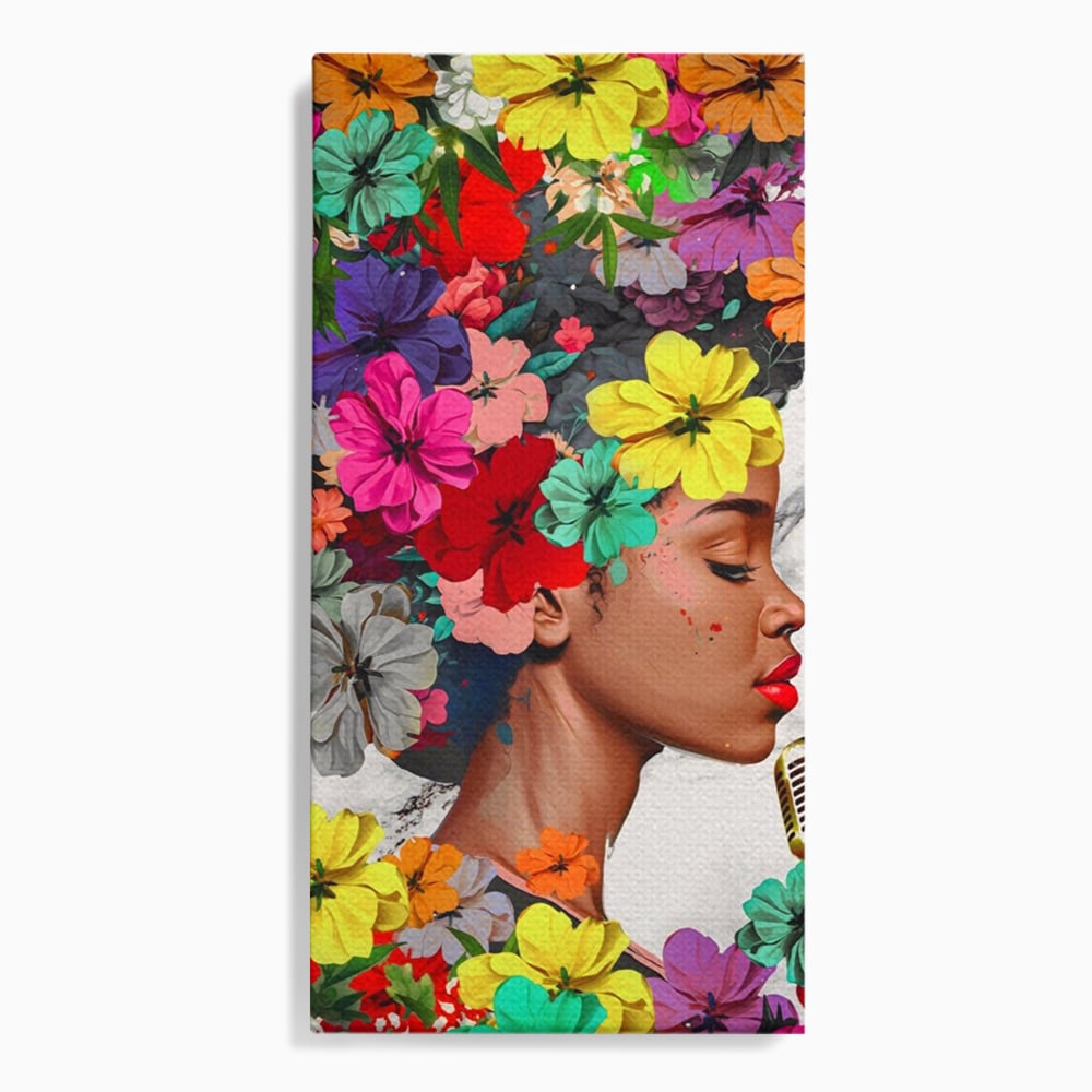 Tablou Canvas Premium LuxCanva® A1165, Fata Cu Flori ,  Decorativ, Colorat, Cantareata, Culori Vibrante
