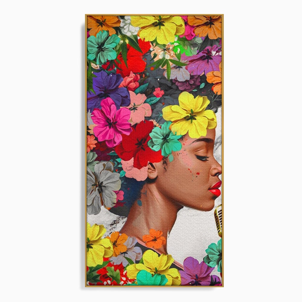 Tablou Canvas Premium LuxCanva® A1165, Fata Cu Flori ,  Decorativ, Colorat, Cantareata, Culori Vibrante