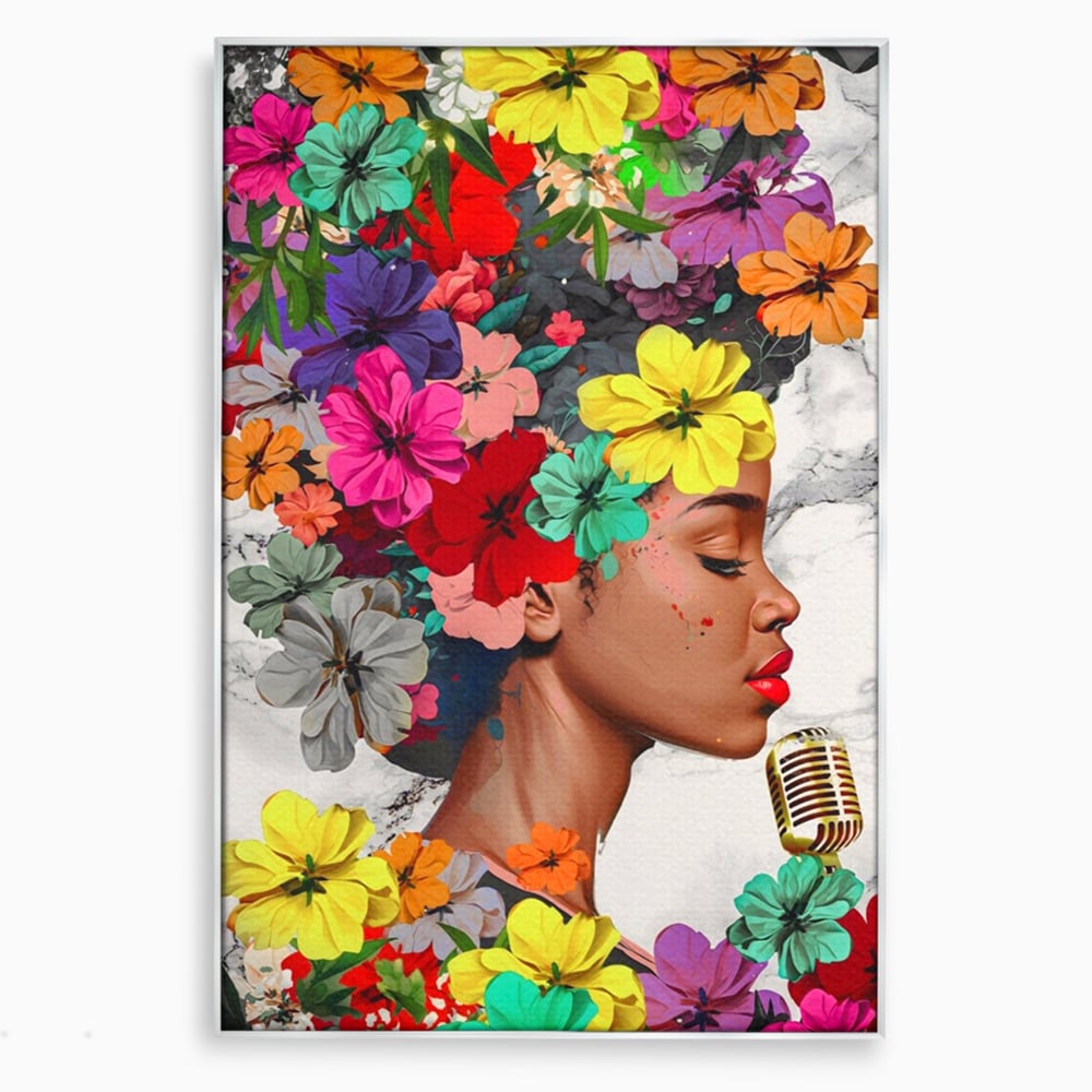 Tablou Canvas Premium LuxCanva® A1165, Fata Cu Flori ,  Decorativ, Colorat, Cantareata, Culori Vibrante
