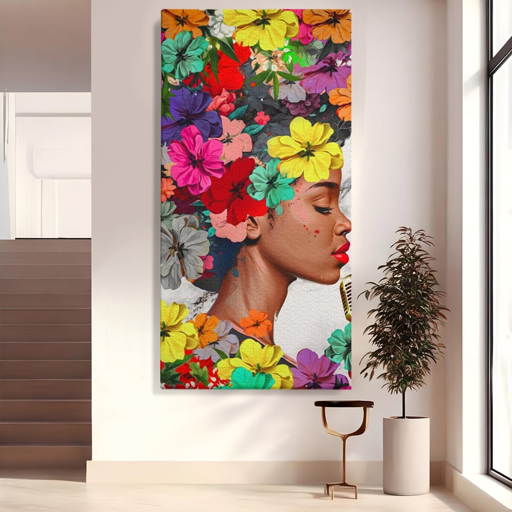 Tablou Canvas Premium LuxCanva® A1165, Fata Cu Flori ,  Decorativ, Colorat, Cantareata, Culori Vibrante