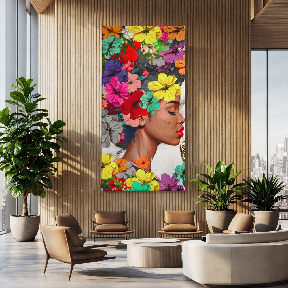 Tablou Canvas Premium LuxCanva® A1165, Fata Cu Flori ,  Decorativ, Colorat, Cantareata, Culori Vibrante