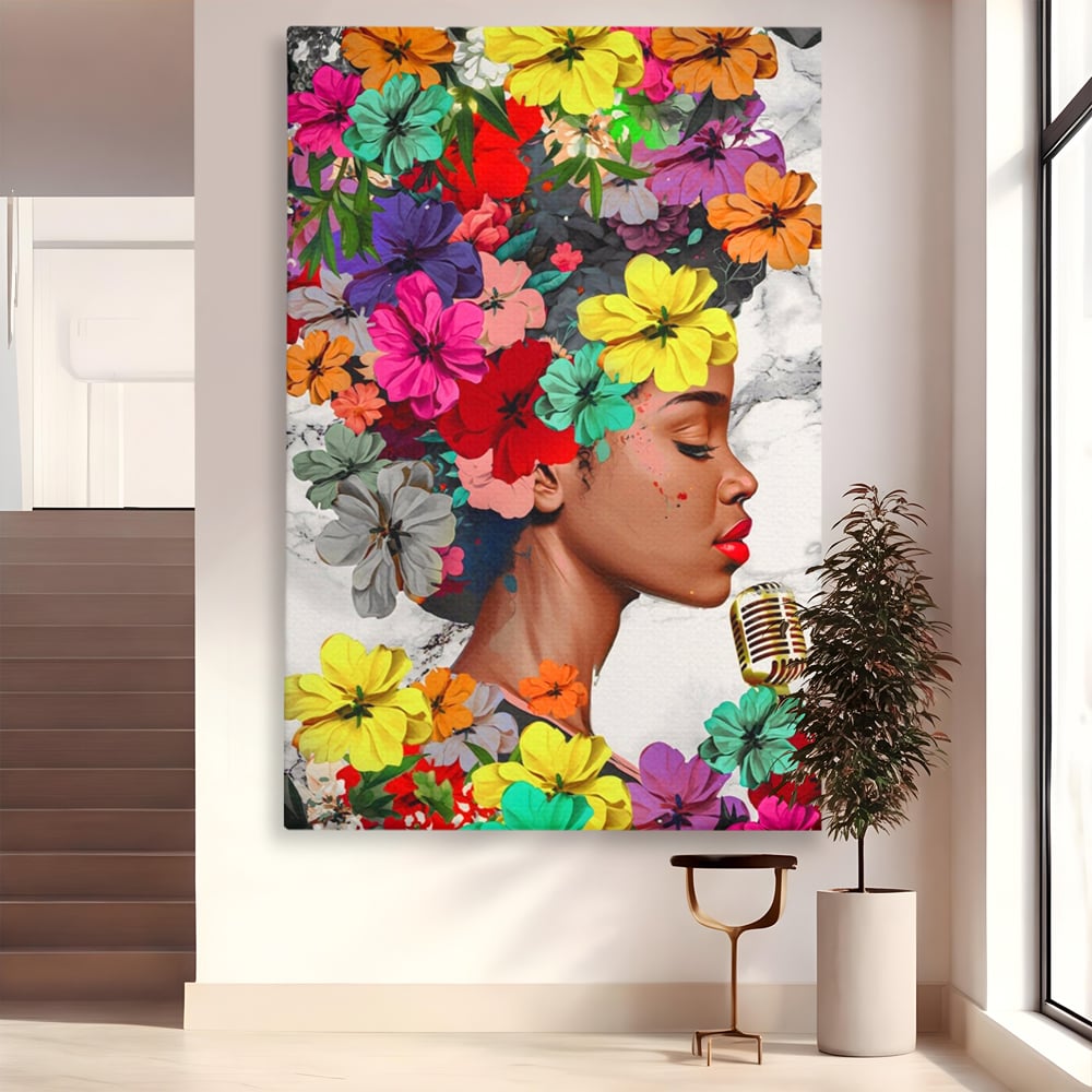 Tablou Canvas Premium LuxCanva® A1165, Fata Cu Flori ,  Decorativ, Colorat, Cantareata, Culori Vibrante