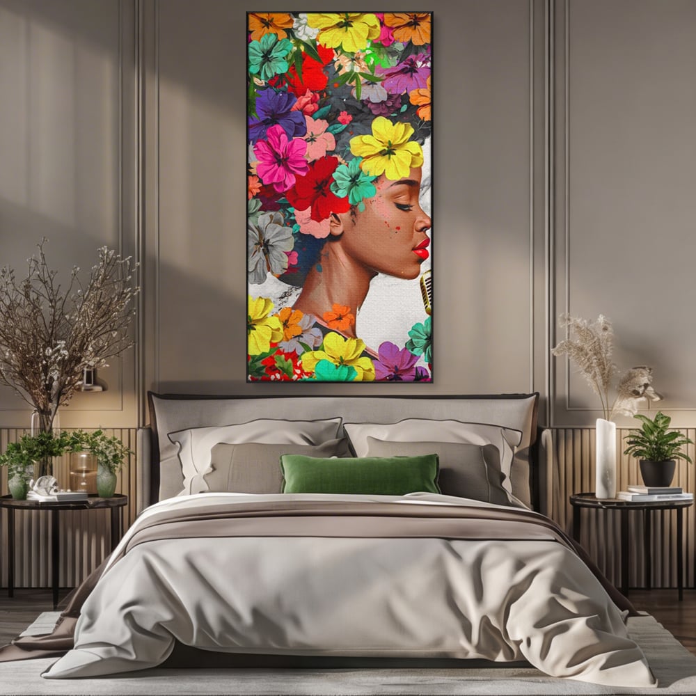 Tablou Canvas Premium LuxCanva® A1165, Fata Cu Flori ,  Decorativ, Colorat, Cantareata, Culori Vibrante
