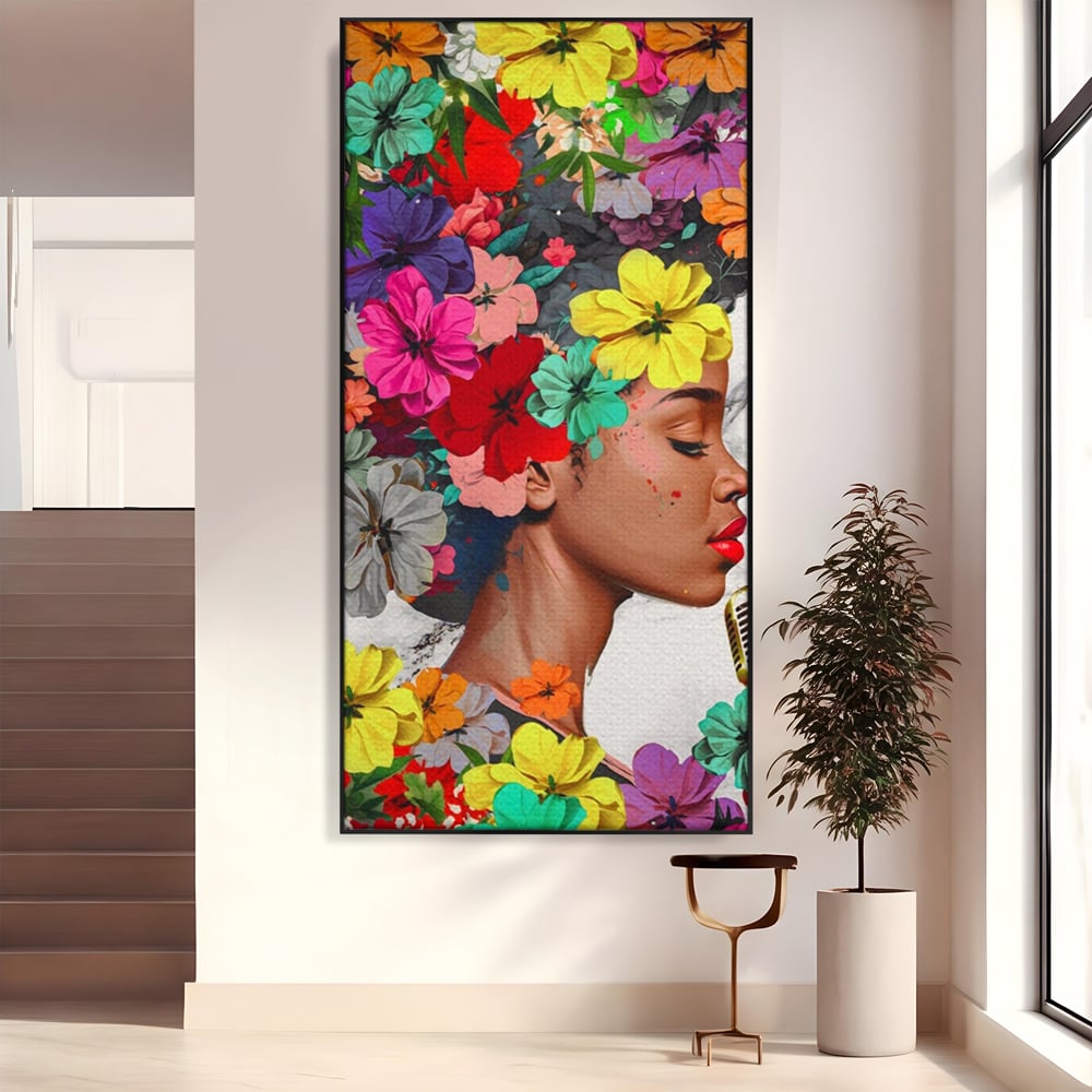 Tablou Canvas Premium LuxCanva® A1165, Fata Cu Flori ,  Decorativ, Colorat, Cantareata, Culori Vibrante
