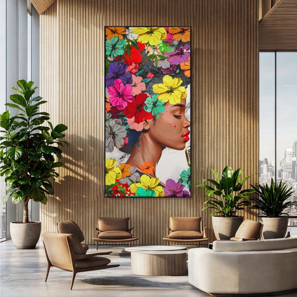 Tablou Canvas Premium LuxCanva® A1165, Fata Cu Flori ,  Decorativ, Colorat, Cantareata, Culori Vibrante