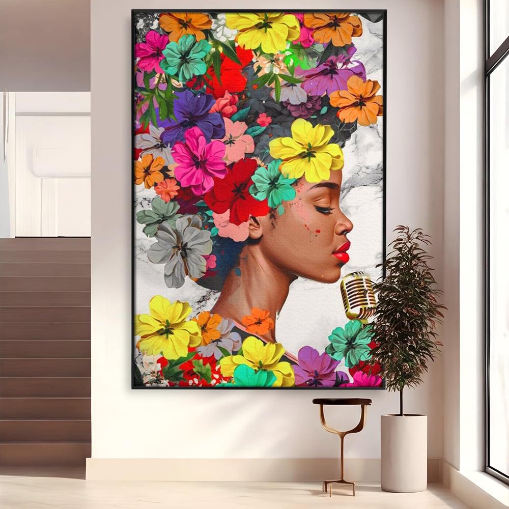 Tablou Canvas Premium LuxCanva® A1165, Fata Cu Flori ,  Decorativ, Colorat, Cantareata, Culori Vibrante